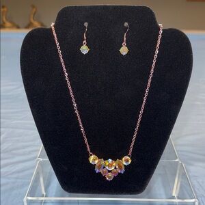 Paparazzi Rose Gold Necklace with Iridescent Accents & Earrings